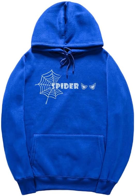CORIRESHA Unisex Y2K Spider Web Hoodie Casual Long Sleeve Drawstring Basic Halloween Sweatshirt