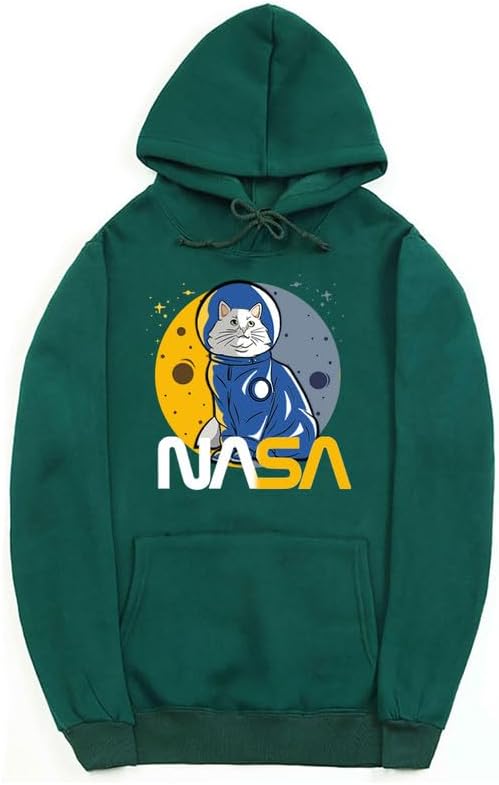 CORIRESHA Teen's Astronaut NASA Hoodie Casual Long Sleeve Drawstring Cat Sweatshirt