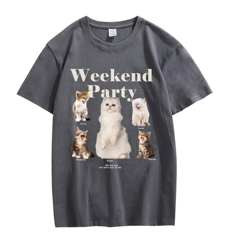 CORIRESHA Camiseta informal de manga corta con cuello redondo y estampado de gato lindo para adolescentes