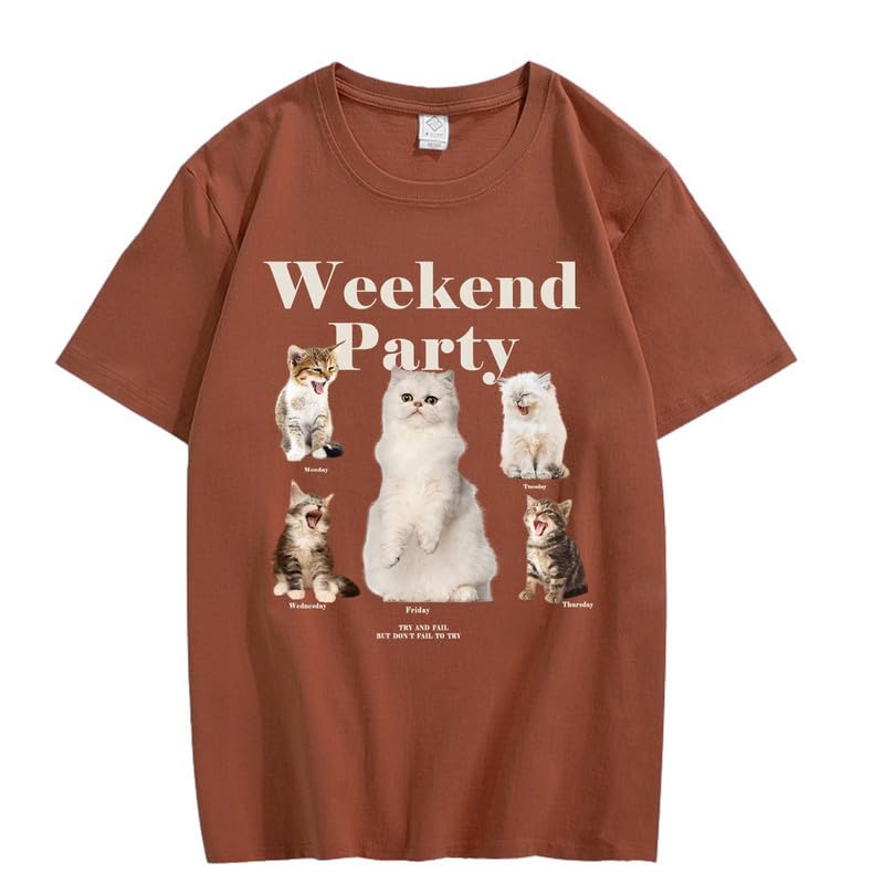 CORIRESHA Camiseta informal de manga corta con cuello redondo y estampado de gato lindo para adolescentes
