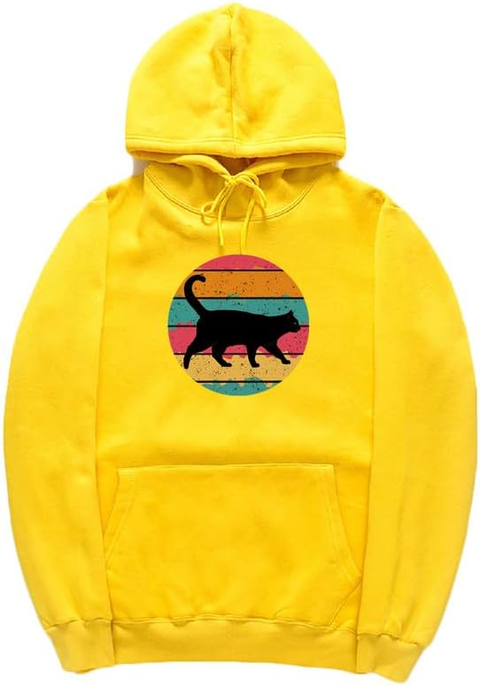 CORIRESHA Black Cat Hoodie Long Sleeve Drawstring Pocket Vintage Stripe Sweatshirt