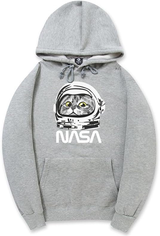 CORIRESHA Sudadera unisex con capucha de astronauta de la NASA casual de manga larga con cordón y lindo gato