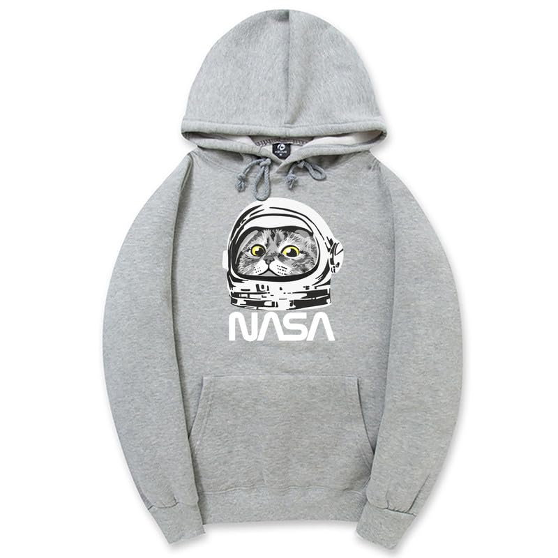 CORIRESHA Sudadera unisex con capucha de astronauta de la NASA casual de manga larga con cordón y lindo gato