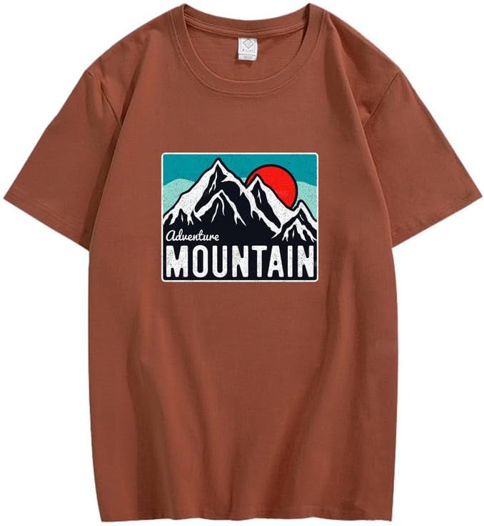 CORIRESHA Women's Vintage Mountain Graphic Crewneck Short Sleeve Loose Basic Sun T-Shirt