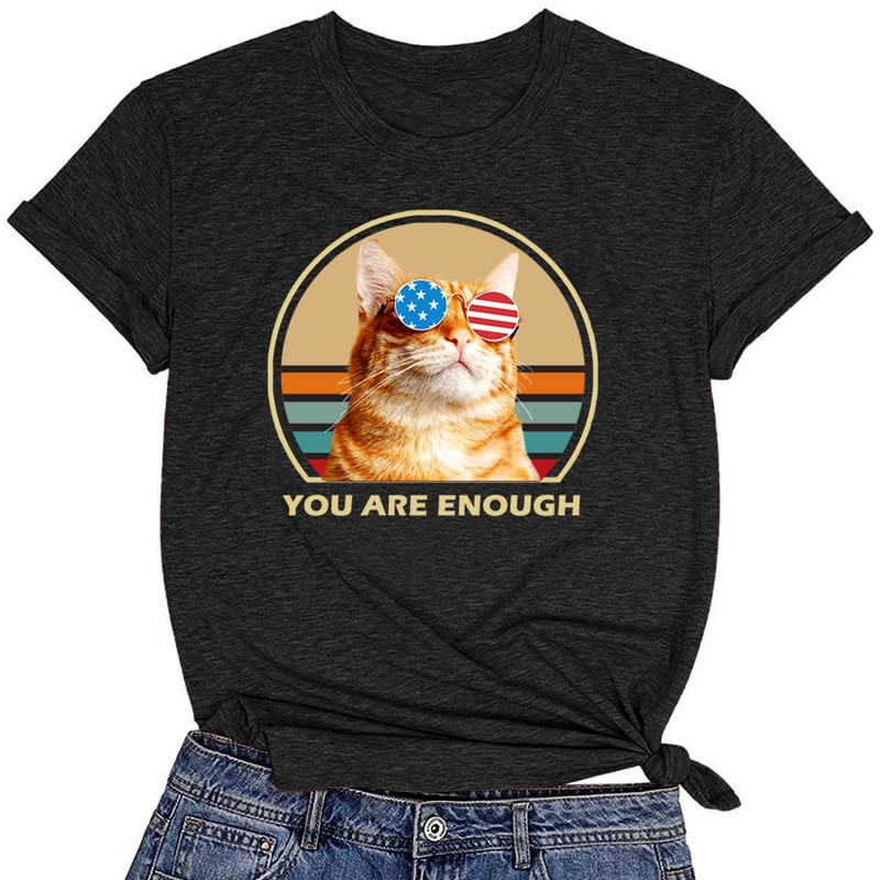 CORIRESHA You are Enough Teens Cute T-Shirts Casual Short Sleeve Loose Cat Lovers Clothing