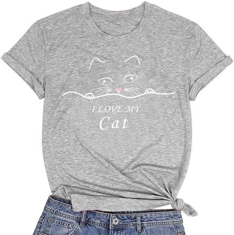 CORIRESHA Cat Lovers T-Shirt Short Sleeve Round Neck Casual Soft Cute Top