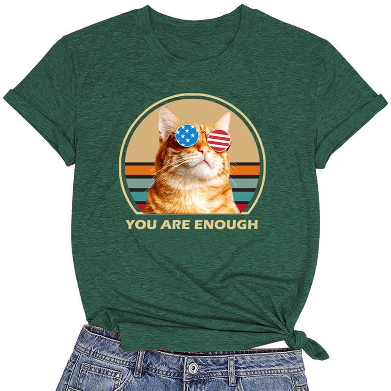 CORIRESHA You are Enough Teens Cute T-Shirts Casual Short Sleeve Loose Cat Lovers Clothing