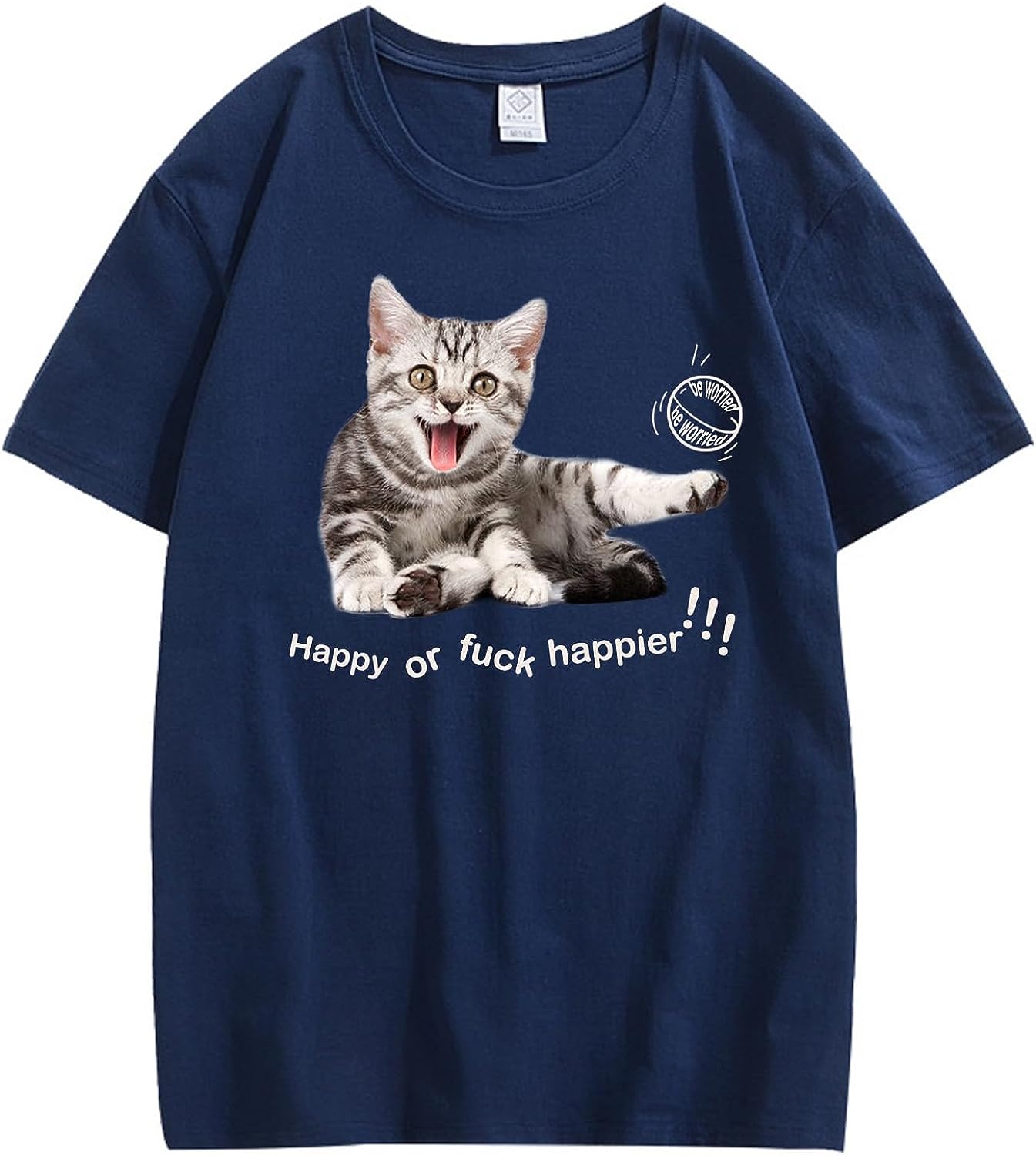 CORIRESHA Adolescente Happy Cat Cuello Redondo Manga Corta Verano Casual Algodón Linda Camiseta