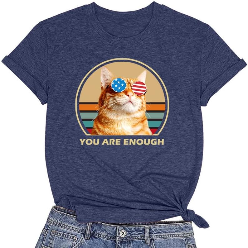 CORIRESHA You are Enough Teens Cute T-Shirts Casual Short Sleeve Loose Cat Lovers Clothing