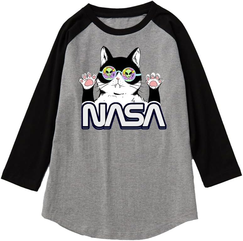 CORIRESHA Cat Lover Cute Top Raglan Sleeves Casual Color Block Unisex NASA T-Shirt