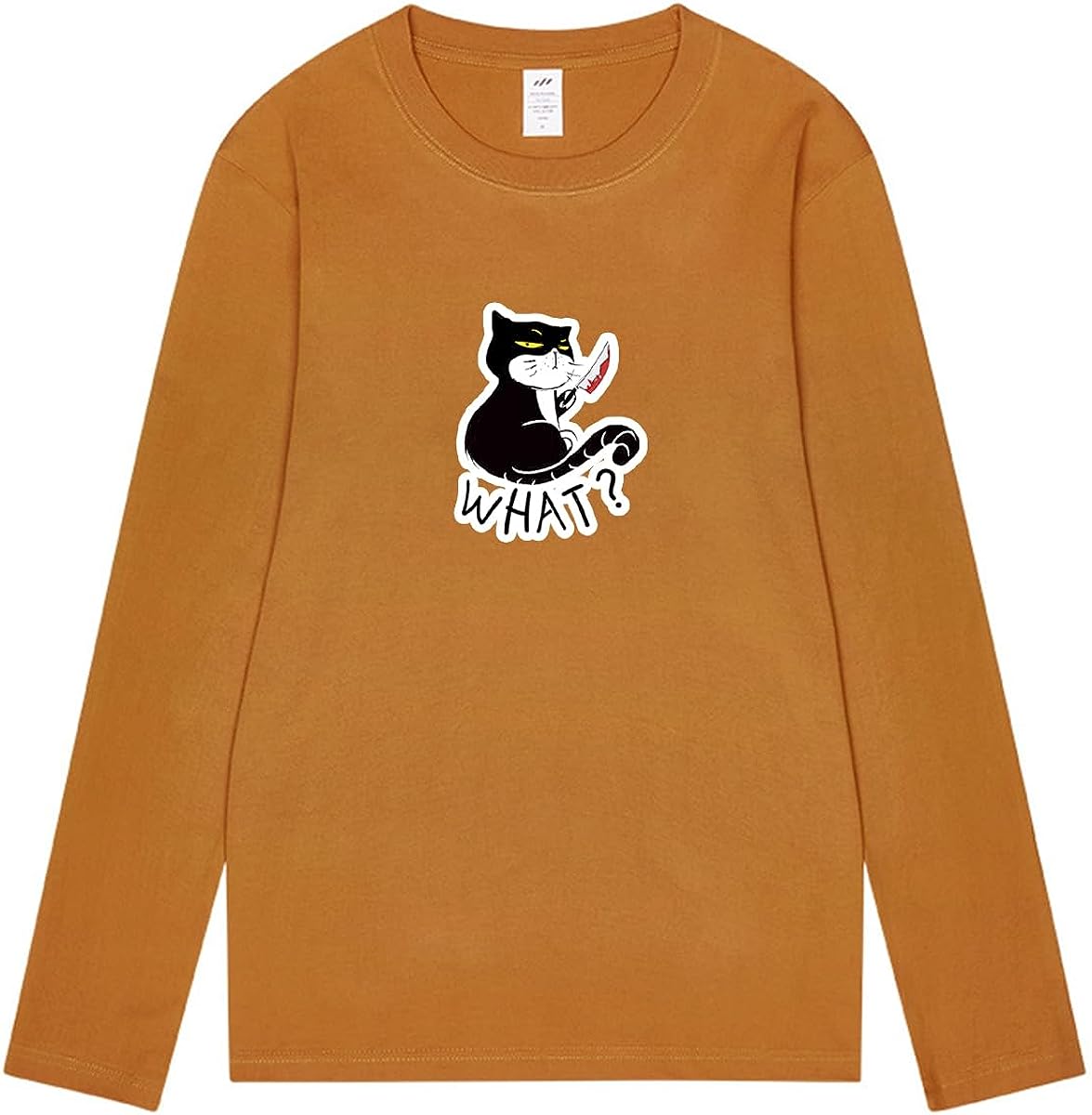 CORIRESHA Camiseta unisex de manga larga de algodón con diseño de gato divertido con cuchillo de sangre
