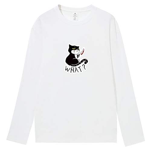 CORIRESHA Camiseta unisex de manga larga de algodón con diseño de gato divertido con cuchillo de sangre