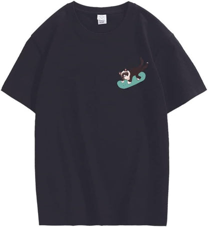 CORIRESHA Teen Kawaii Ropa Skateboard Cat Casual Cuello Redondo Camiseta de Algodón Suave