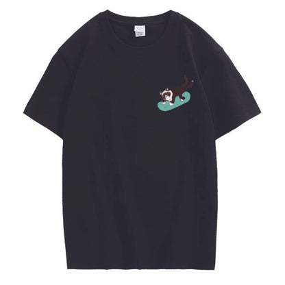 CORIRESHA Teen Kawaii Ropa Skateboard Cat Casual Cuello Redondo Camiseta de Algodón Suave