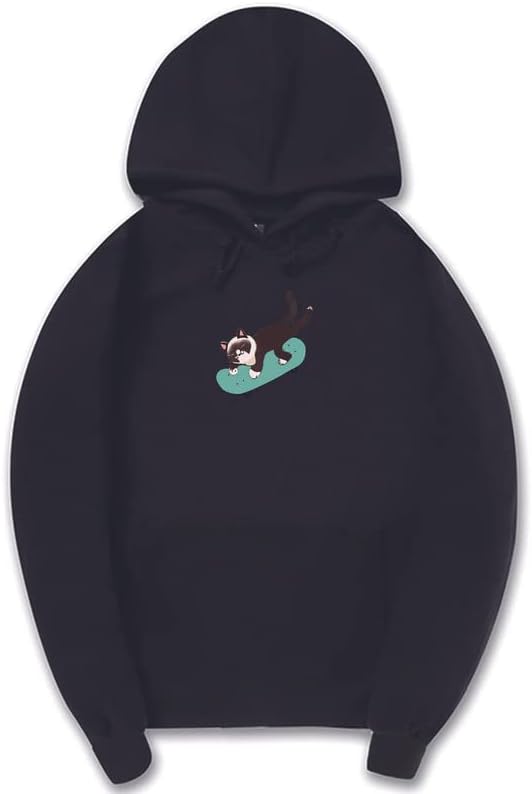 CORIRESHA Sudadera unisex divertida con diseño de gato y monopatín, de manga larga, suave y acogedora, a la moda