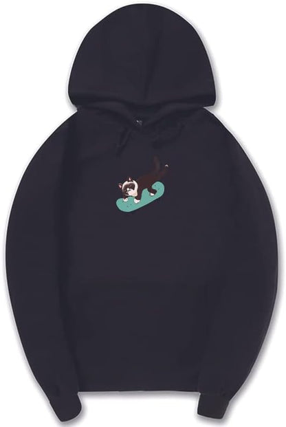CORIRESHA Sudadera unisex divertida con diseño de gato y monopatín, de manga larga, suave y acogedora, a la moda