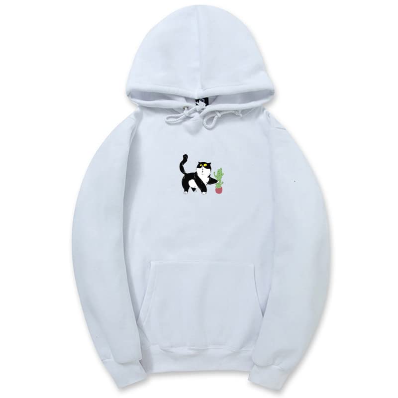 CORIRESHA Cat Lover's Cactus Hoodie Casual Long Sleeve Drawstring Soft Teen Cute Sweatshirt