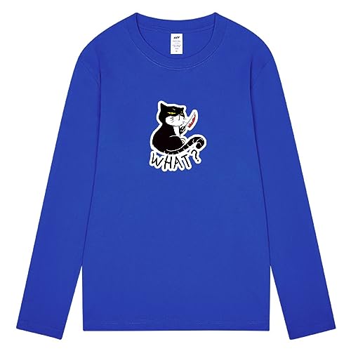 CORIRESHA Camiseta unisex de manga larga de algodón con diseño de gato divertido con cuchillo de sangre