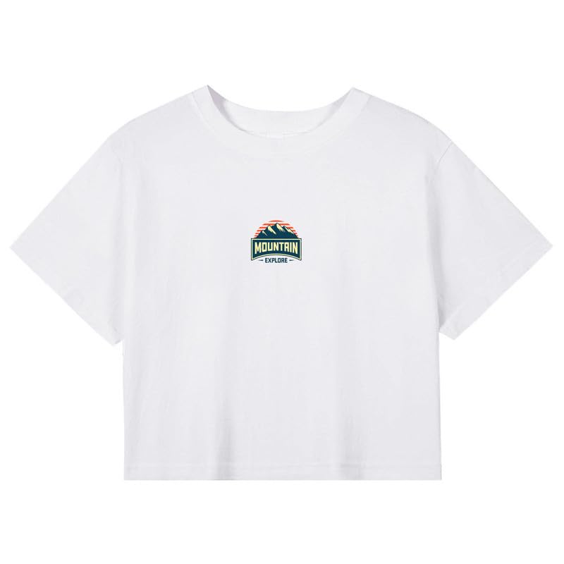 CORIRESHA Women's Retro Mountain Crewneck Summer Short Sleeve Crop Sun T-Shirt