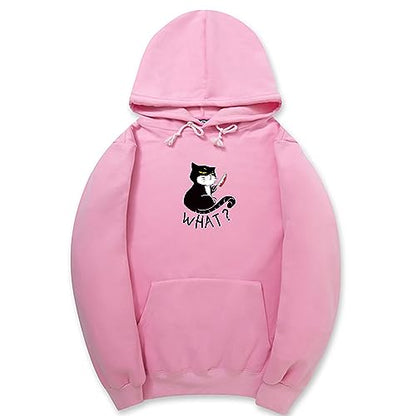 CORIRESHA Unisex Funny With Knife Cat Hoodie Drawstring Kangaroo Pocket Halloween Sweatshirt