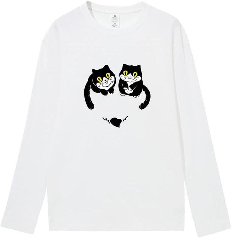 CORIRESHA Women's Teen Cute Cat Crew Neck Long Sleeve Casual Fall Heart T-Shirt