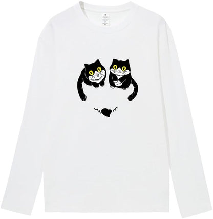 CORIRESHA Women's Teen Cute Cat Crew Neck Long Sleeve Casual Fall Heart T-Shirt