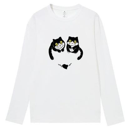 CORIRESHA Women's Teen Cute Cat Crew Neck Long Sleeve Casual Fall Heart T-Shirt