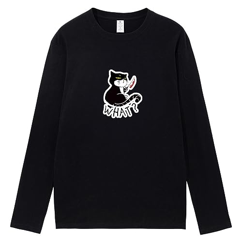 CORIRESHA Camiseta unisex de manga larga de algodón con diseño de gato divertido con cuchillo de sangre