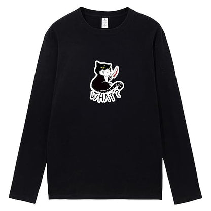 CORIRESHA Camiseta unisex de manga larga de algodón con diseño de gato divertido con cuchillo de sangre