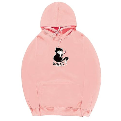 CORIRESHA Unisex Funny With Knife Cat Hoodie Drawstring Kangaroo Pocket Halloween Sweatshirt