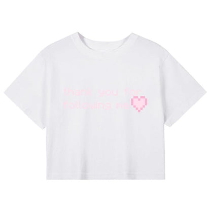 CORIRESHA Women's Cute Heart Print Crewneck Short Sleeve Crop Letters T-Shirt