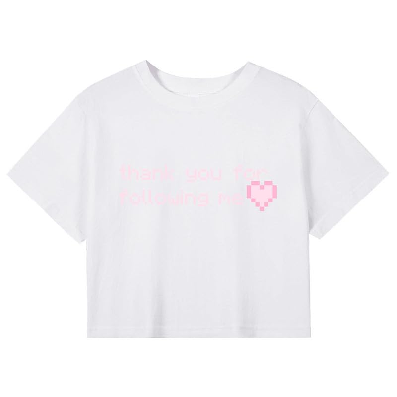 CORIRESHA Women's Cute Heart Print Crewneck Short Sleeve Crop Letters T-Shirt