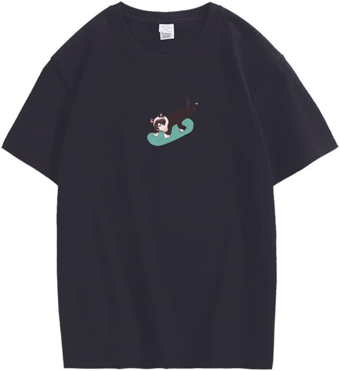 CORIRESHA Hombres Mujeres Monopatín Gato Cuello Redondo Manga Corta Suelta Tallas Grandes Camisetas