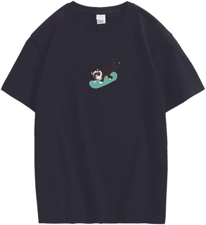 CORIRESHA Hombres Mujeres Monopatín Gato Cuello Redondo Manga Corta Suelta Tallas Grandes Camisetas