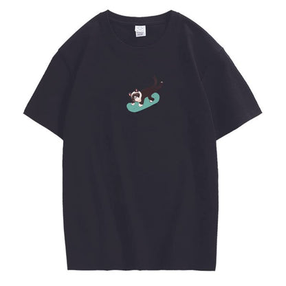 CORIRESHA Hombres Mujeres Monopatín Gato Cuello Redondo Manga Corta Suelta Tallas Grandes Camisetas