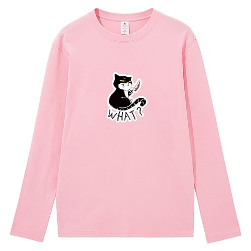 CORIRESHA Camiseta unisex de manga larga de algodón con diseño de gato divertido con cuchillo de sangre