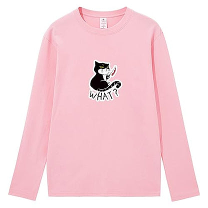 CORIRESHA Camiseta unisex de manga larga de algodón con diseño de gato divertido con cuchillo de sangre