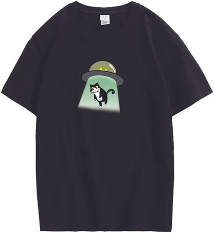 CORIRESHA Alien nave espacial abducción gato vintage unisex divertido espacio camiseta