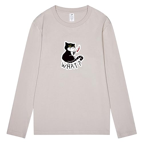 CORIRESHA Unisex Funny Cat with Blood Knife Long Sleeve Cotton Halloween T-Shirt