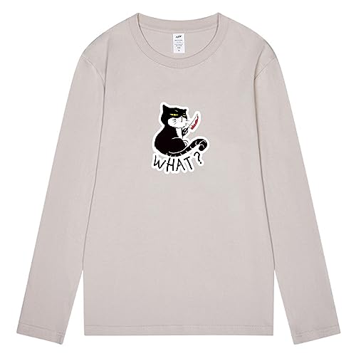 CORIRESHA Camiseta unisex de manga larga de algodón con diseño de gato divertido con cuchillo de sangre