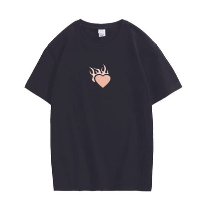 CORIRESHA Adolescente Lindo Corazón Llama Cuello Redondo Manga Corta Casual Algodón San Valentín Camiseta