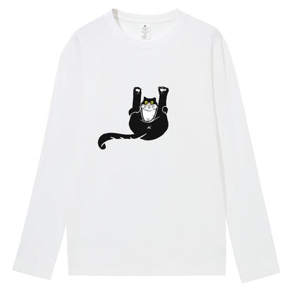 CORIRESHA Unisex Funny Cat Tops Crewneck Long Sleeves Fall Cotton Cute T-Shirts