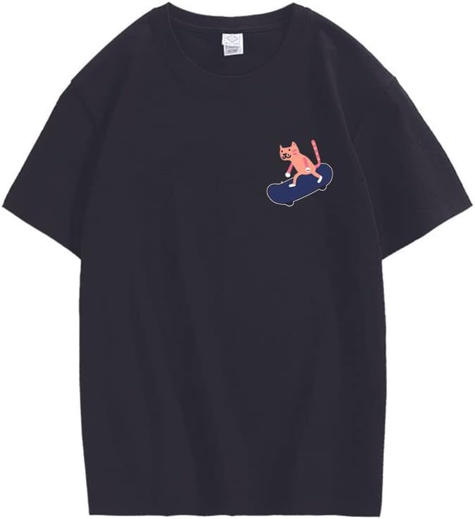 CORIRESHA Camiseta de algodón unisex básica con diseño de gato en monopatín para amantes de los animales