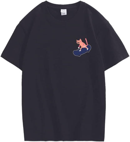 CORIRESHA Camiseta de algodón unisex básica con diseño de gato en monopatín para amantes de los animales