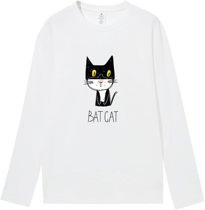 CORIRESHA Teen Funny Cat Bat Crew Neck Long Sleeves Casual Fall T-Shirt