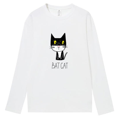 CORIRESHA Teen Funny Cat Bat Crew Neck Long Sleeves Casual Fall T-Shirt