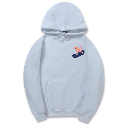 CORIRESHA Adolescentes Divertido Skateboarding Gato Patrón Casual Manga Larga Básica Sudadera con capucha