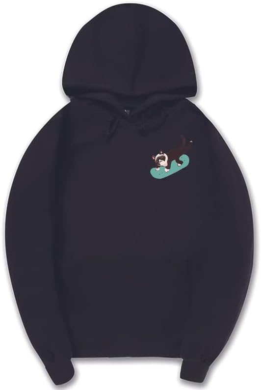 CORIRESHA Sudadera con capucha de manga larga con cordón y diseño de gato monopatín para jóvenes
