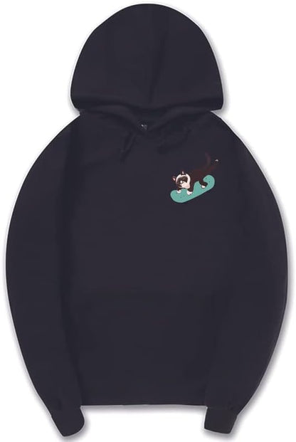 CORIRESHA Sudadera con capucha de manga larga con cordón y diseño de gato monopatín para jóvenes
