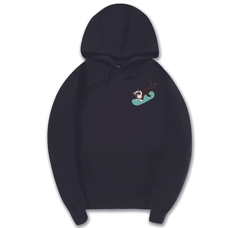 CORIRESHA Sudadera con capucha de manga larga con cordón y diseño de gato monopatín para jóvenes